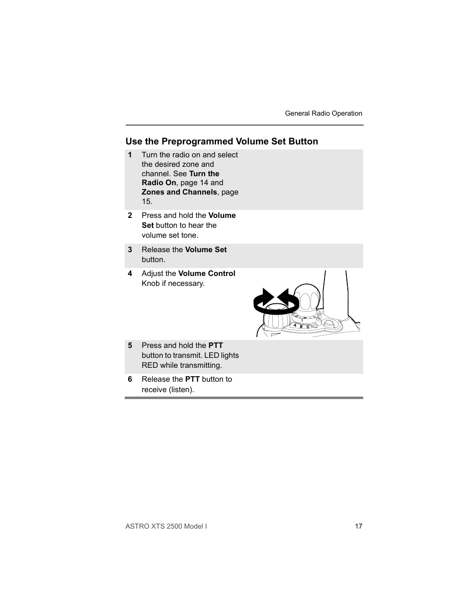 Use the preprogrammed volume set button | Motorola XTS2500 User Manual | Page 29 / 78