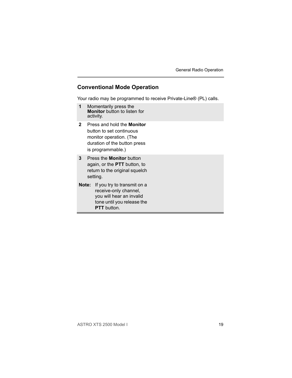 Conventional mode operation | Motorola XTS2500 User Manual | Page 31 / 78