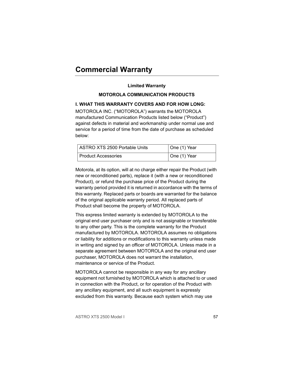 Commercial warranty | Motorola XTS2500 User Manual | Page 69 / 78