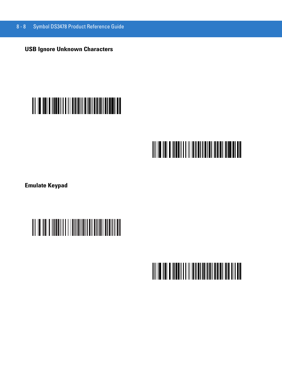 Usb ignore unknown characters, Emulate keypad, Usb ignore unknown characters -8 emulate keypad -8 | Motorola DS3478 User Manual | Page 130 / 404