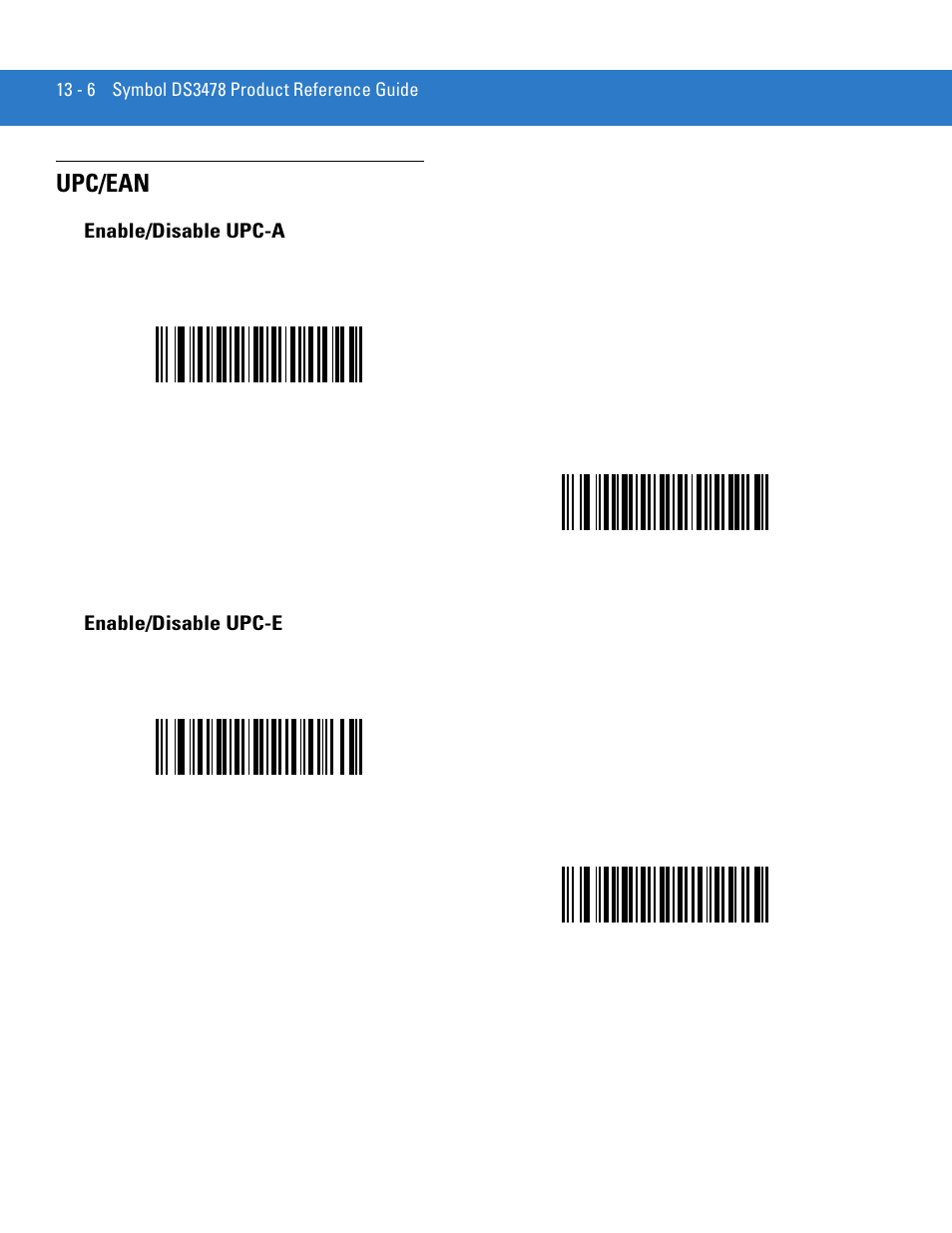 Upc/ean, Enable/disable upc-a, Enable/disable upc-e | Upc/ean -6, Enable/disable upc-a -6 enable/disable upc-e -6 | Motorola DS3478 User Manual | Page 178 / 404