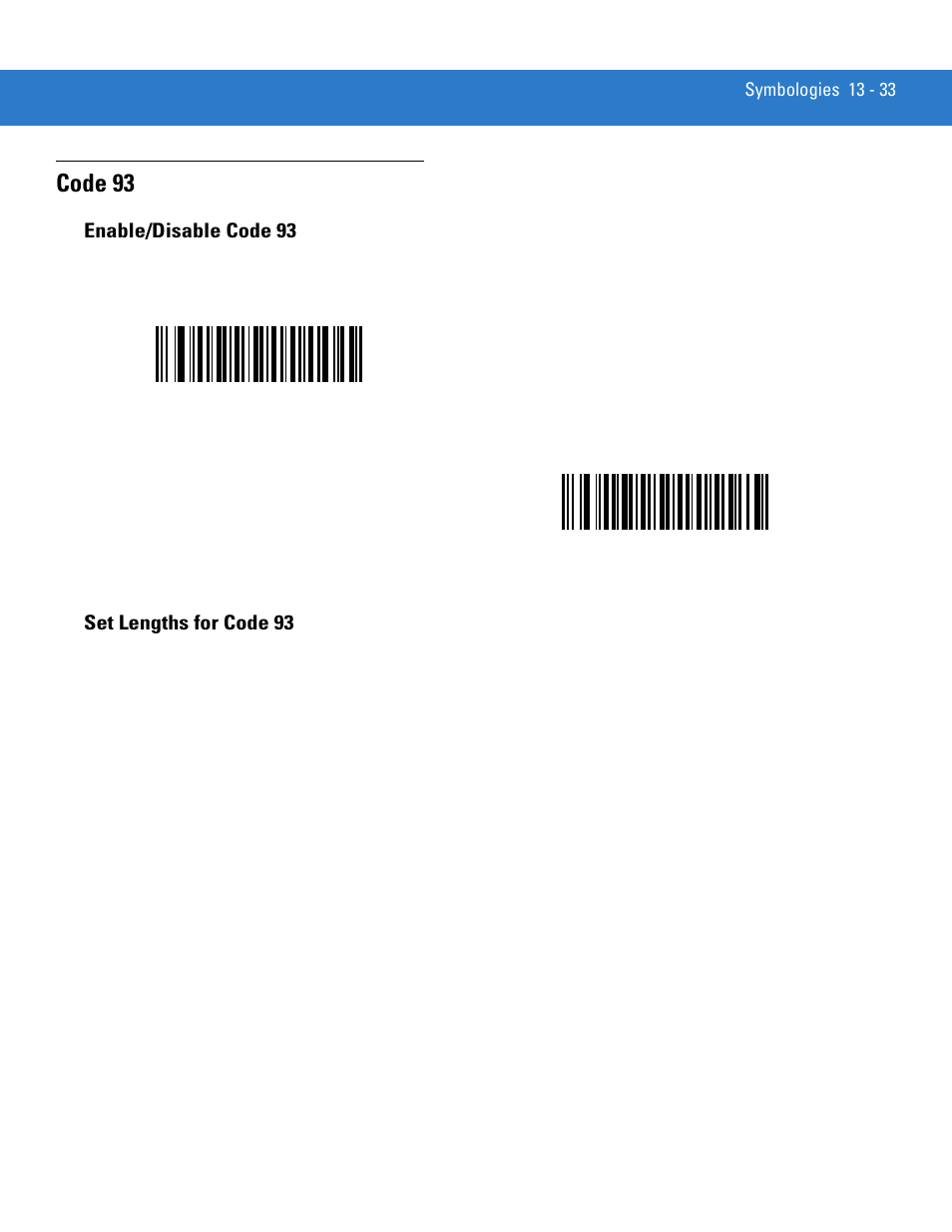 Code 93, Enable/disable code 93, Set lengths for code 93 | Code 93 -33 | Motorola DS3478 User Manual | Page 205 / 404