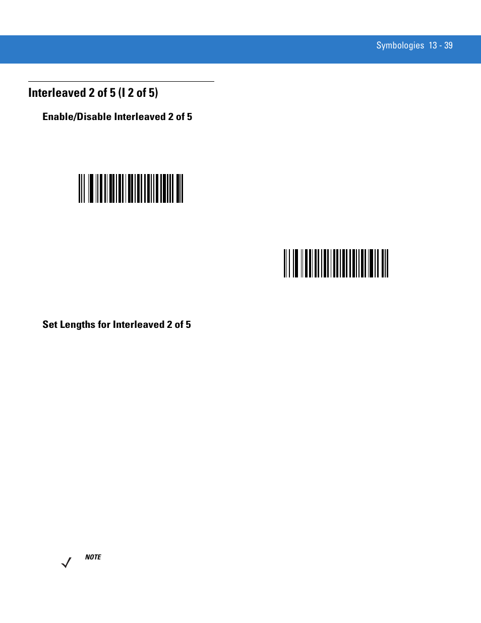 Interleaved 2 of 5 (i 2 of 5), Enable/disable interleaved 2 of 5, Set lengths for interleaved 2 of 5 | Interleaved 2 of 5 (i 2 of 5) -39 | Motorola DS3478 User Manual | Page 211 / 404