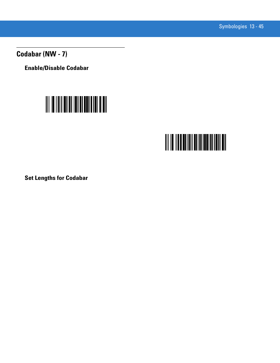 Codabar (nw - 7), Enable/disable codabar, Set lengths for codabar | Codabar (nw - 7) -45 | Motorola DS3478 User Manual | Page 217 / 404