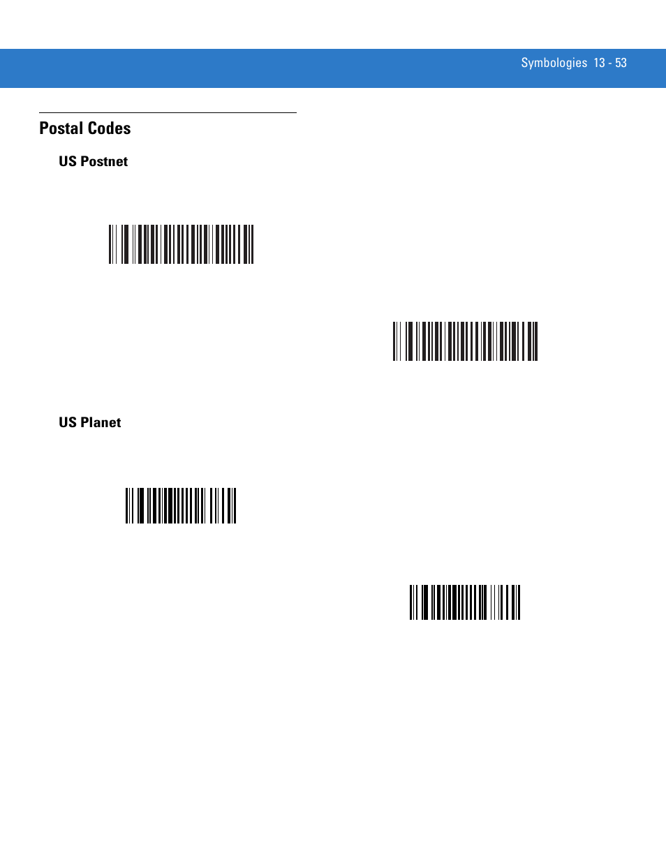 Postal codes, Us postnet, Us planet | Postal codes -53, Us postnet -53 us planet -53 | Motorola DS3478 User Manual | Page 225 / 404