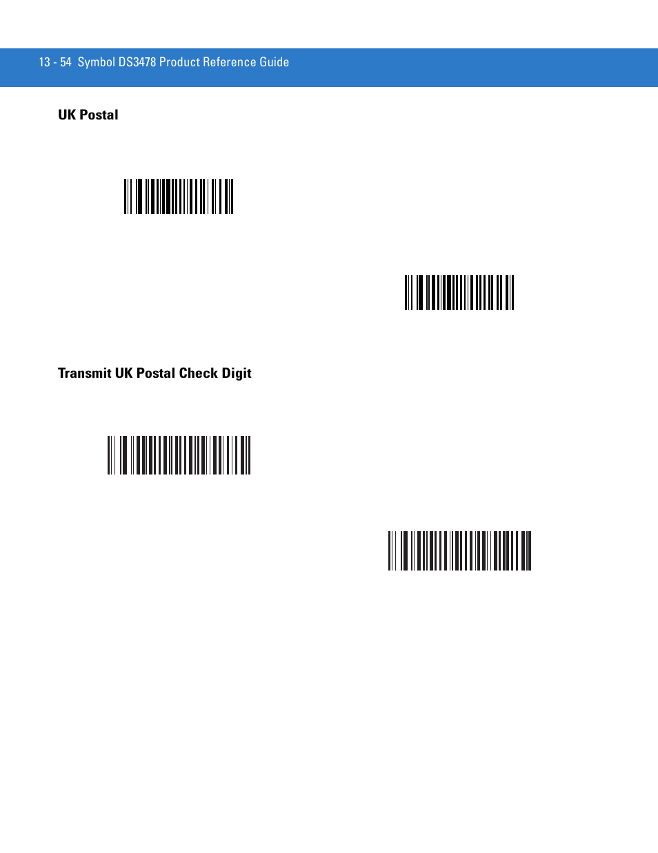 Uk postal, Transmit uk postal check digit, Uk postal -54 transmit uk postal check digit -54 | Motorola DS3478 User Manual | Page 226 / 404