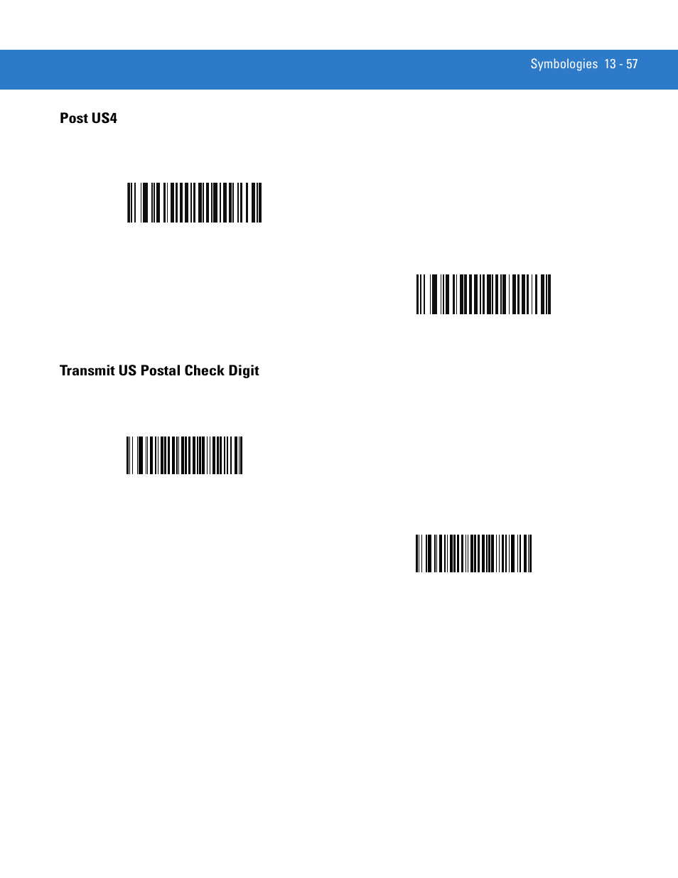 Post us4, Transmit us postal check digit, Post us4 -57 transmit us postal check digit -57 | Motorola DS3478 User Manual | Page 229 / 404