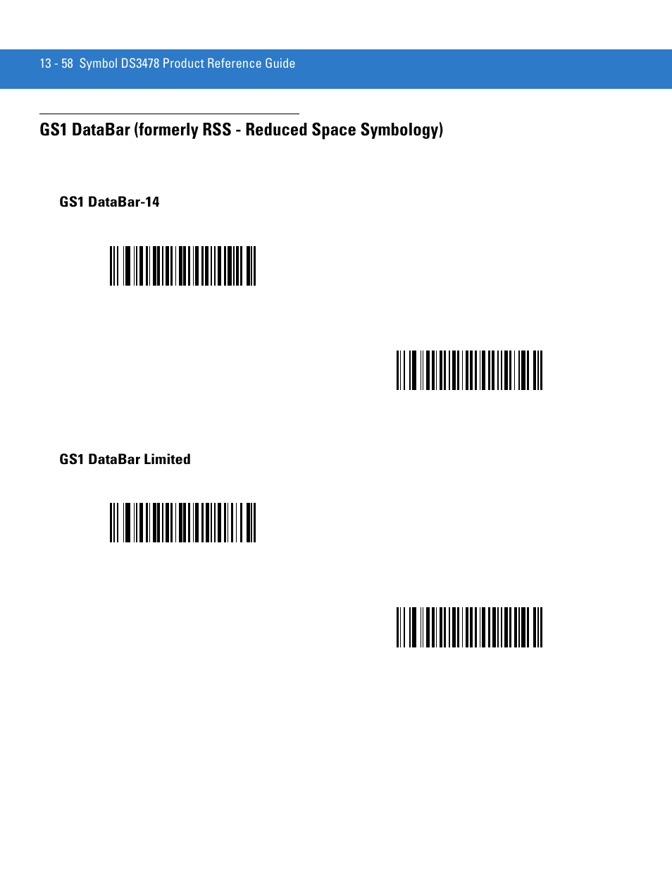 Gs1 databar-14, Gs1 databar limited, Gs1 databar-14 -58 gs1 databar limited -58 | Motorola DS3478 User Manual | Page 230 / 404