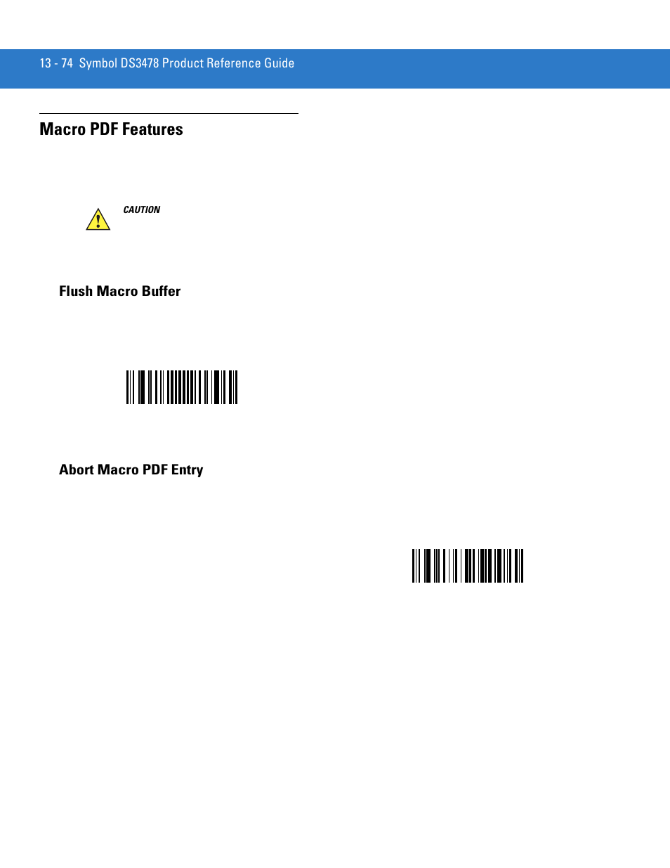 Macro pdf features, Flush macro buffer, Abort macro pdf entry | Macro pdf features -74, Flush macro buffer -74 abort macro pdf entry -74 | Motorola DS3478 User Manual | Page 246 / 404