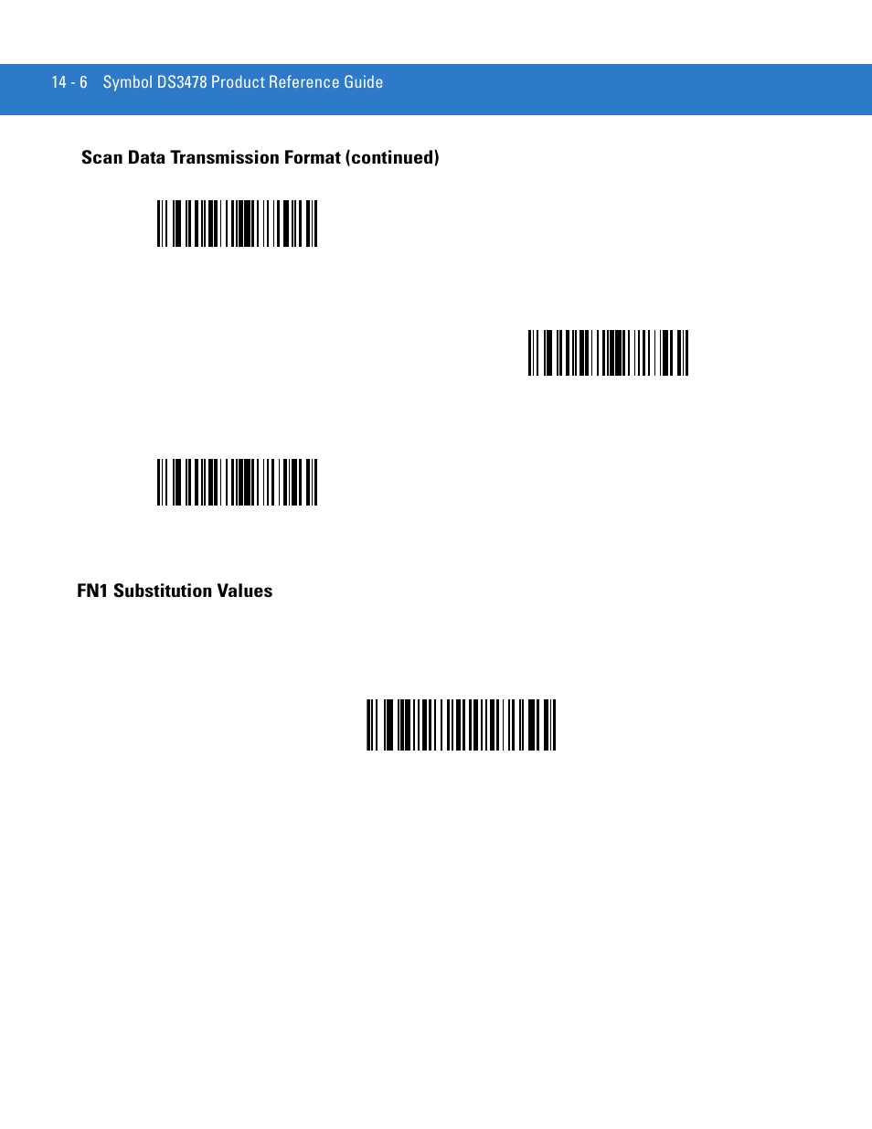 Fn1 substitution values, Fn1 substitution values -6, Scan data transmission format (continued) | Motorola DS3478 User Manual | Page 252 / 404