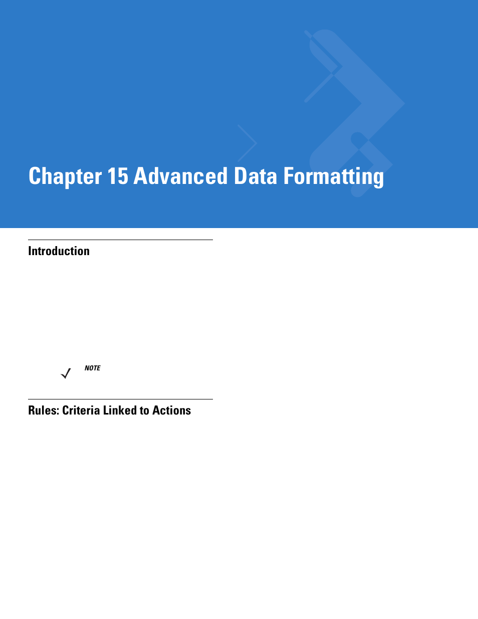 Advanced data formatting, Introduction, Rules: criteria linked to actions | Chapter 15: advanced data formatting, Chapter 15, advanced data formatting, Adf) de, Chapter 15 advanced data formatting | Motorola DS3478 User Manual | Page 255 / 404