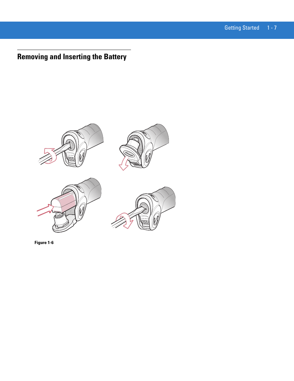 Removing and inserting the battery, Removing and inserting the battery -7 | Motorola DS3478 User Manual | Page 27 / 404