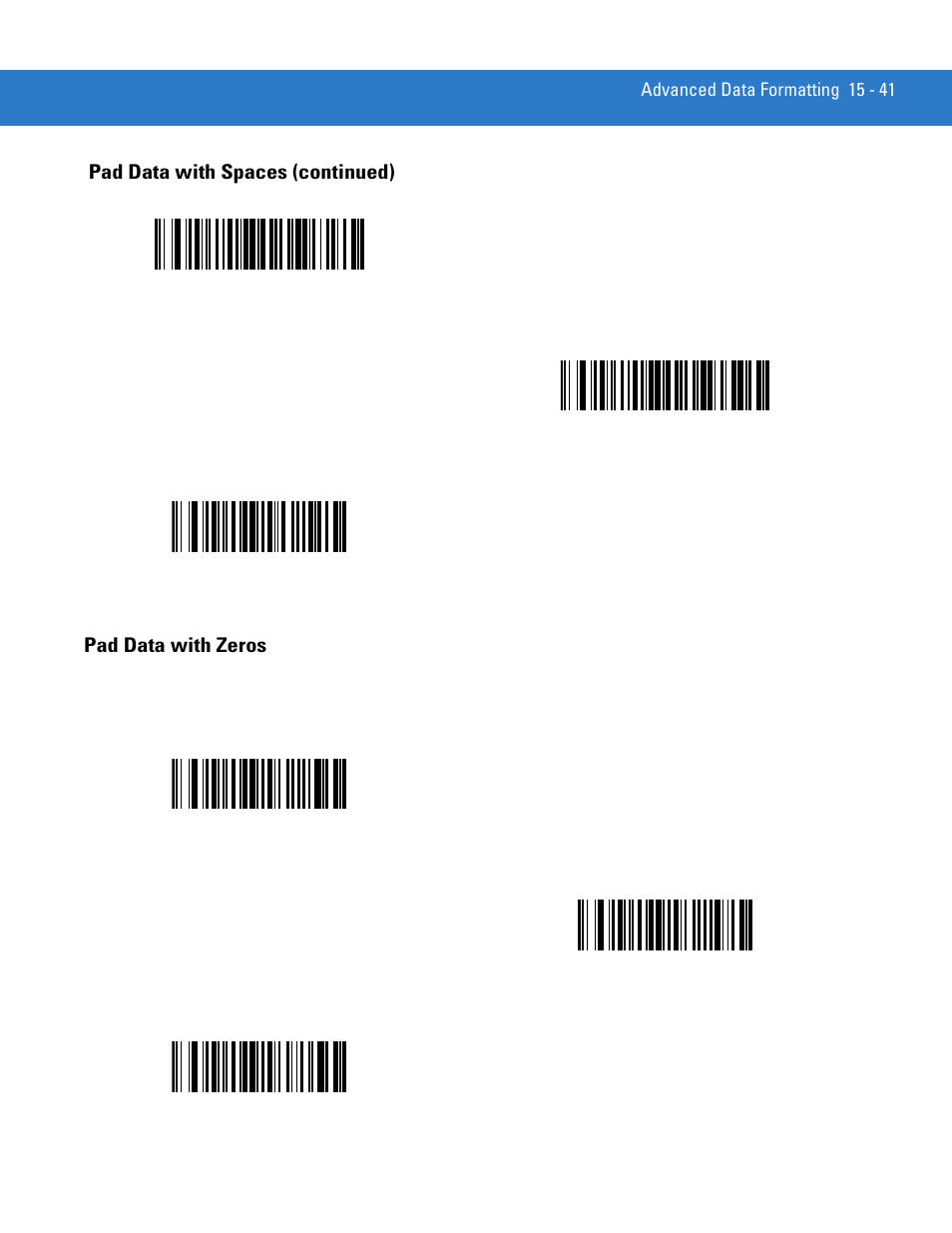 Pad data with zeros, Pad data with zeros -41, Pad data with spaces (continued) | Motorola DS3478 User Manual | Page 295 / 404