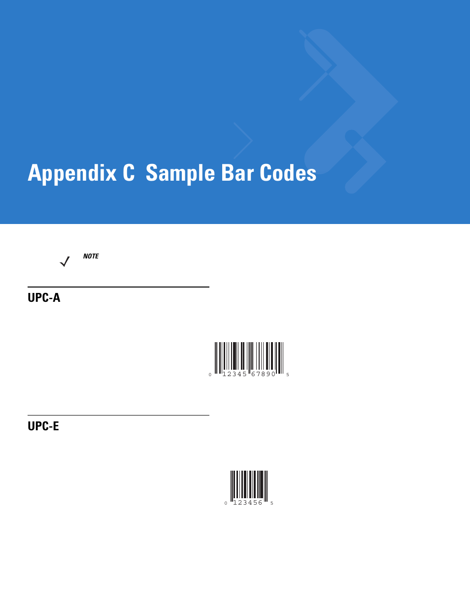 Sample bar codes, Upc-a, Upc-e | Appendix c: sample bar codes, Appendix c, sample bar codes, For t, Appendix c sample bar codes, Upc-a upc-e | Motorola DS3478 User Manual | Page 375 / 404