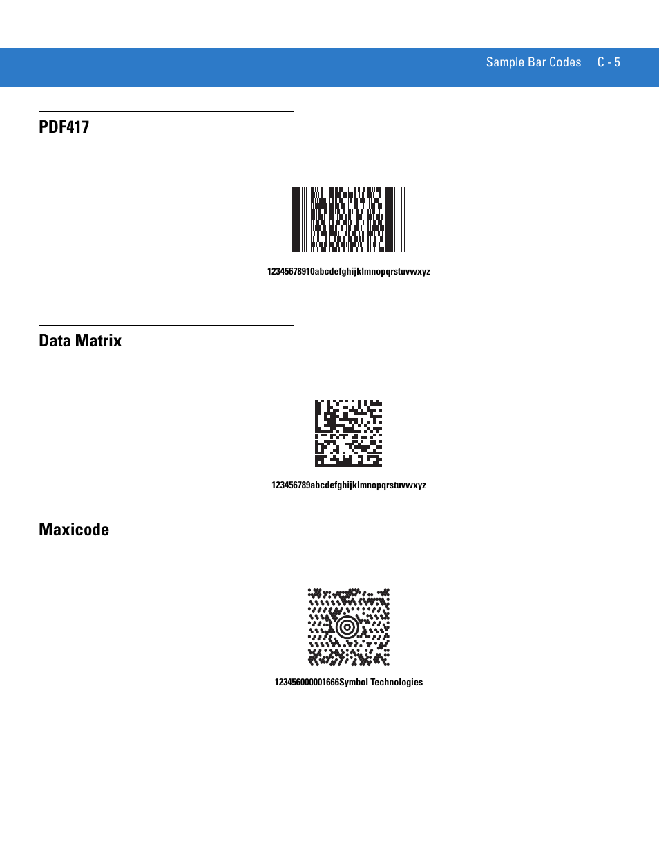 Pdf417, Data matrix, Maxicode | Motorola DS3478 User Manual | Page 379 / 404