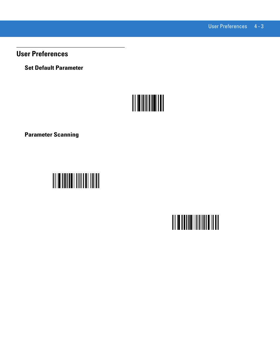 User preferences, Set default parameter, Parameter scanning | User preferences -3, Set default parameter -3 parameter scanning -3 | Motorola DS3478 User Manual | Page 57 / 404