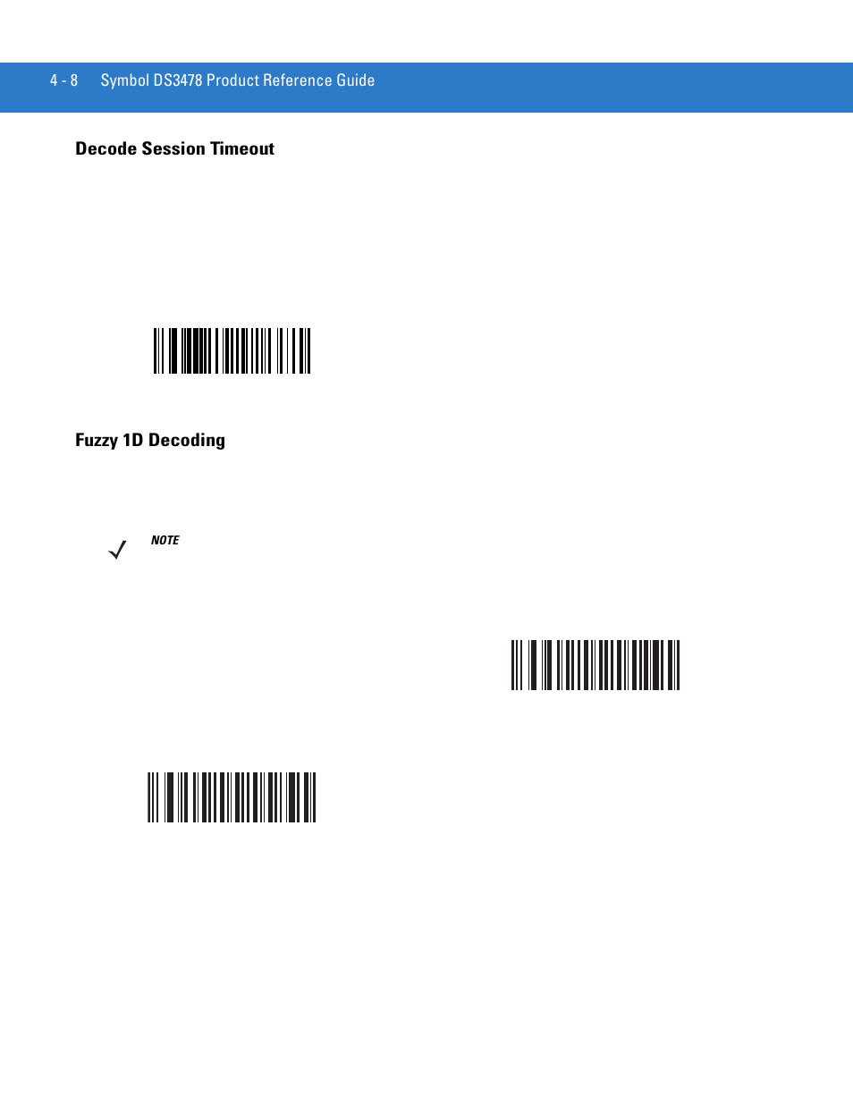 Decode session timeout, Fuzzy 1d decoding, Decode session timeout -8 fuzzy 1d decoding -8 | Motorola DS3478 User Manual | Page 62 / 404