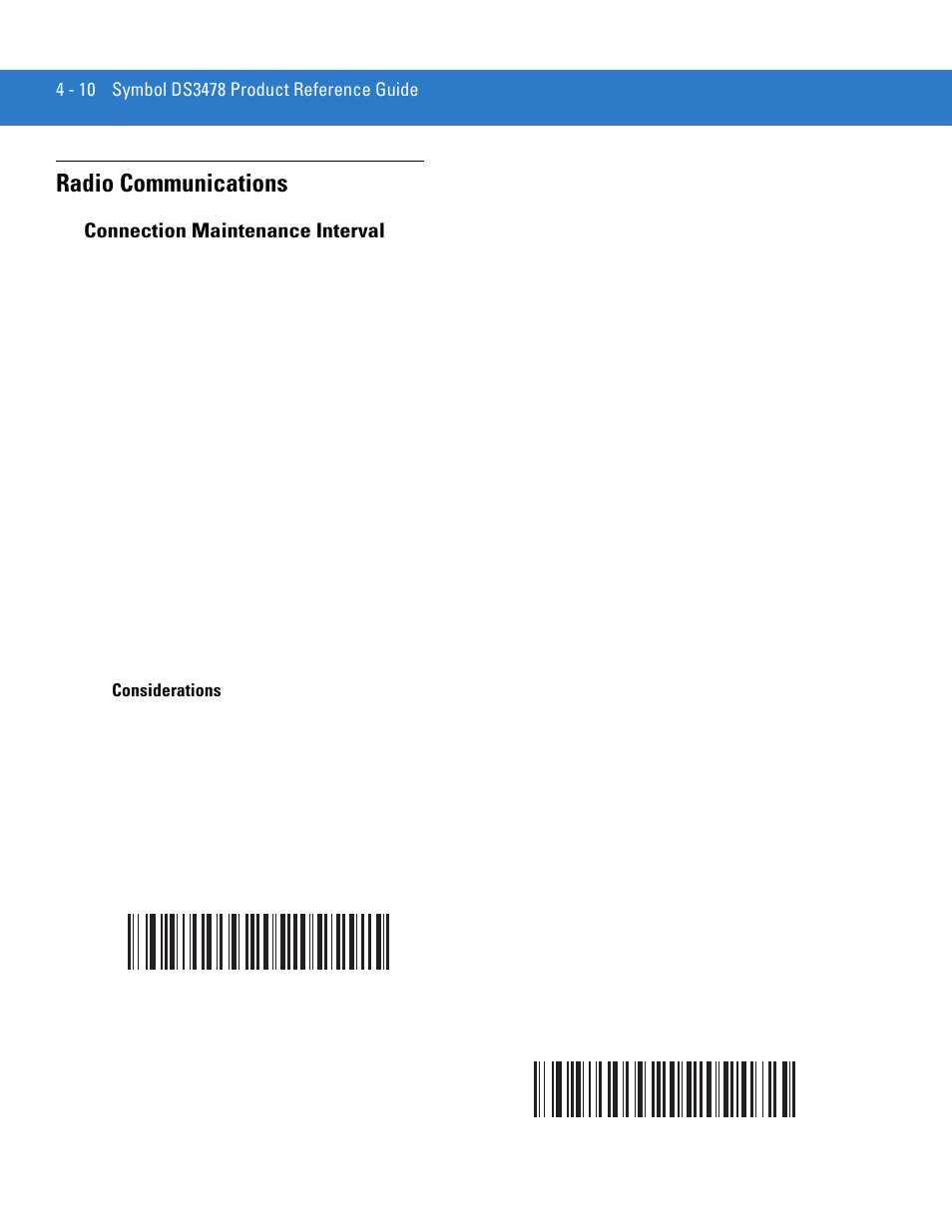 Radio communications, Connection maintenance interval, Radio communications -10 | Connection maintenance interval -10 | Motorola DS3478 User Manual | Page 64 / 404