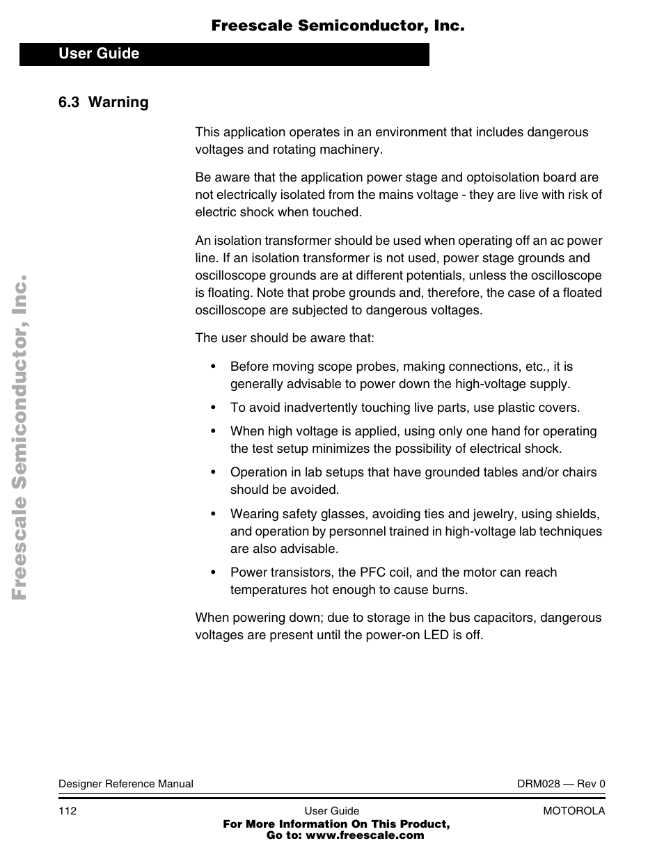 3 warning, Warning | Motorola M68HC08 User Manual | Page 112 / 168