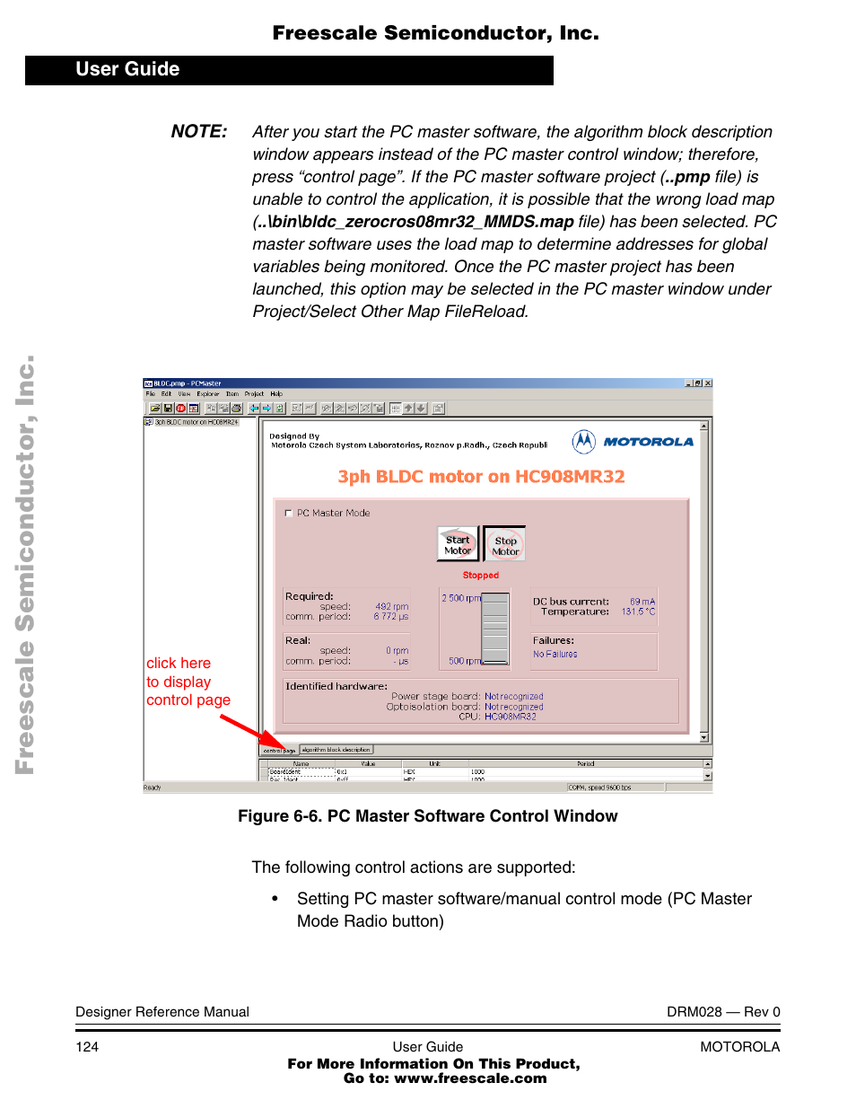 Pc master software control window | Motorola M68HC08 User Manual | Page 124 / 168