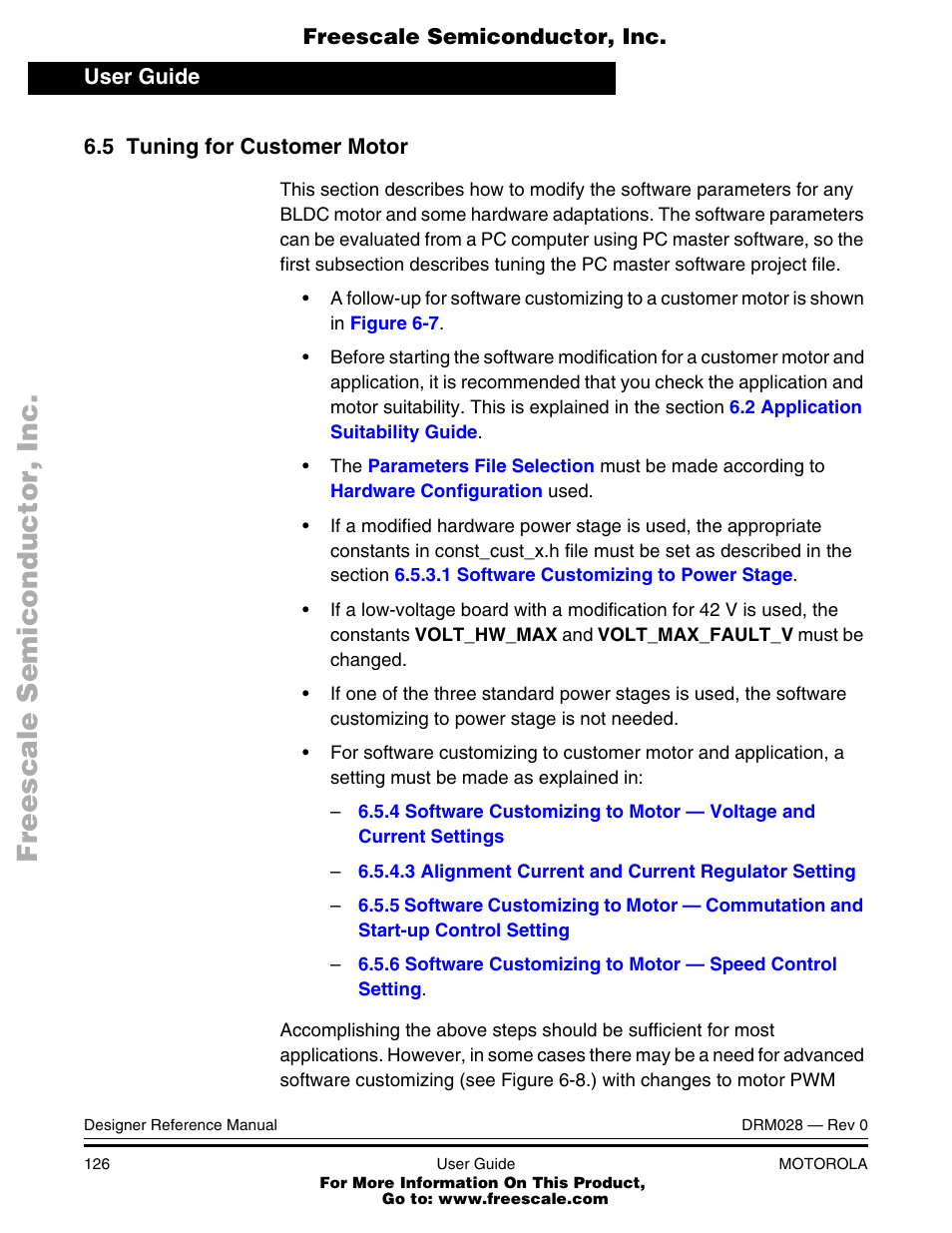 5 tuning for customer motor, Tuning for customer motor | Motorola M68HC08 User Manual | Page 126 / 168