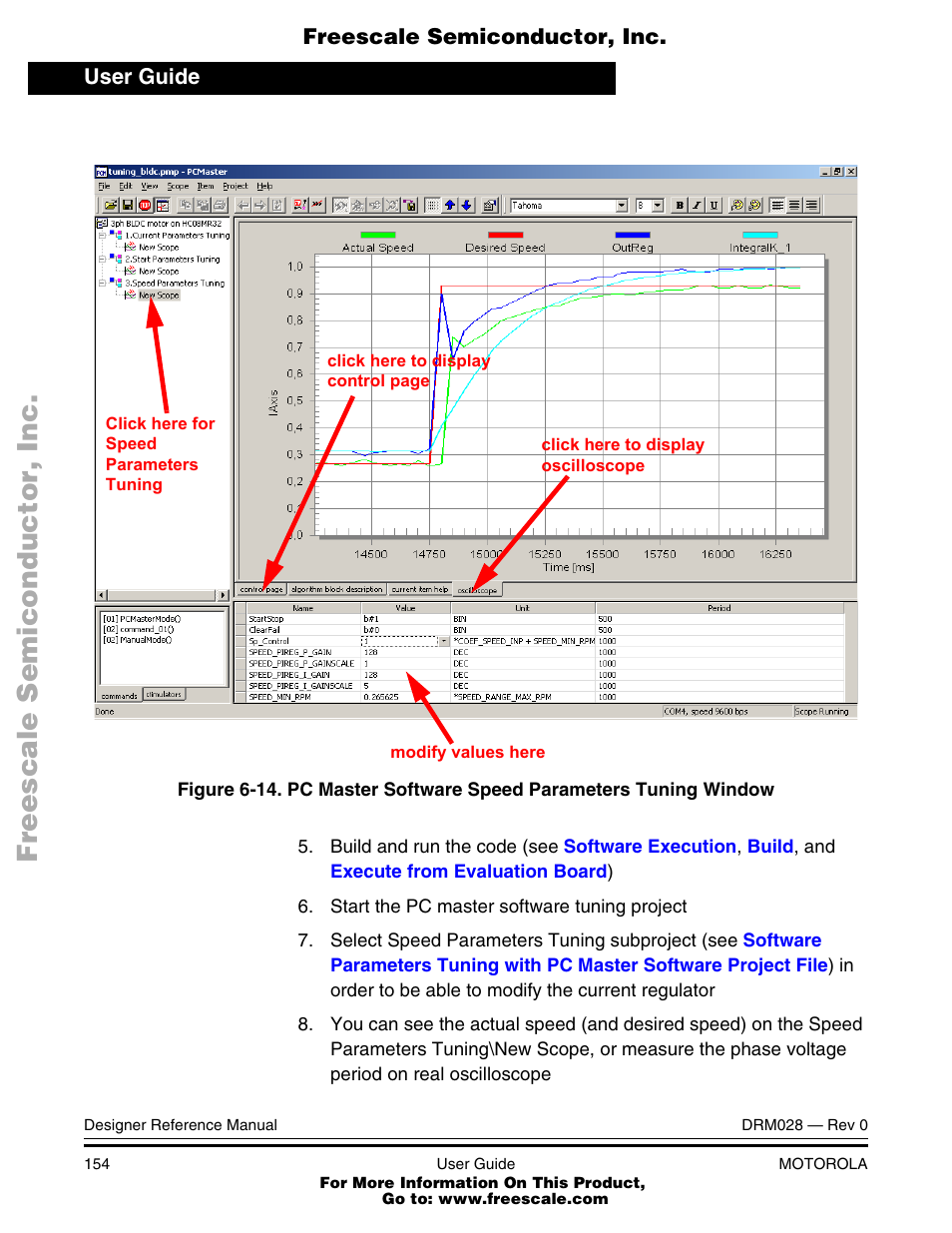 Pc master software speed parameters tuning window | Motorola M68HC08 User Manual | Page 154 / 168