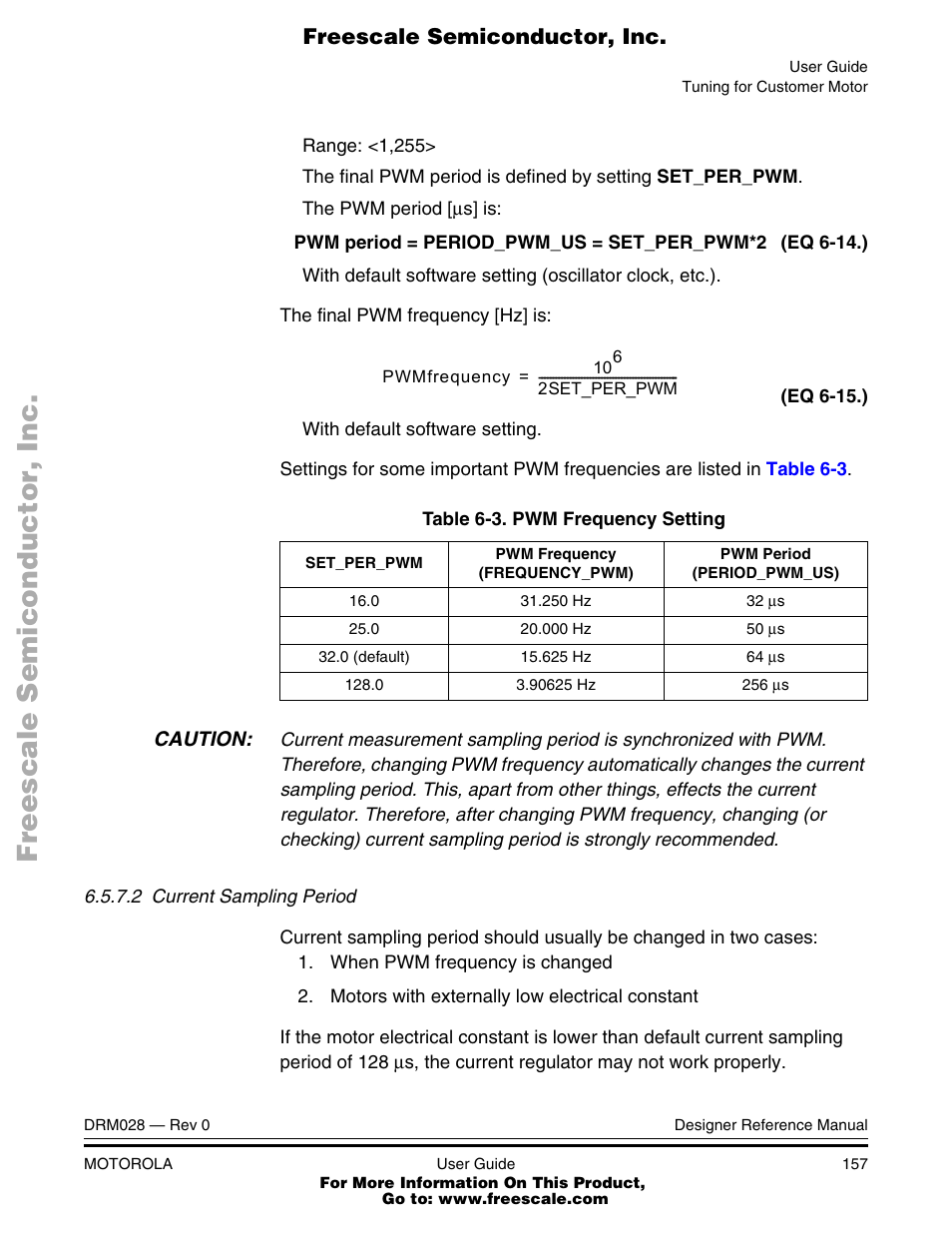 Pwm frequency setting | Motorola M68HC08 User Manual | Page 157 / 168