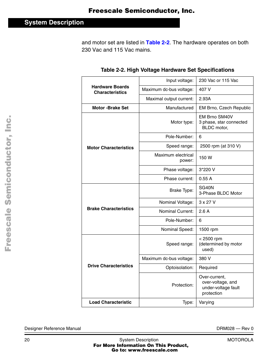 High voltage hardware set specifications | Motorola M68HC08 User Manual | Page 20 / 168