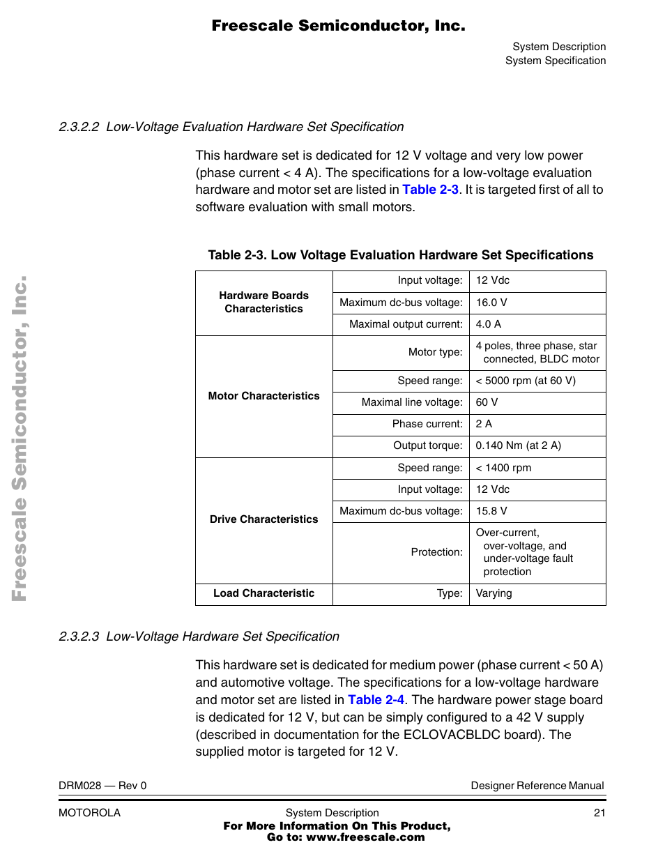 Low voltage evaluation hardware set specifications | Motorola M68HC08 User Manual | Page 21 / 168