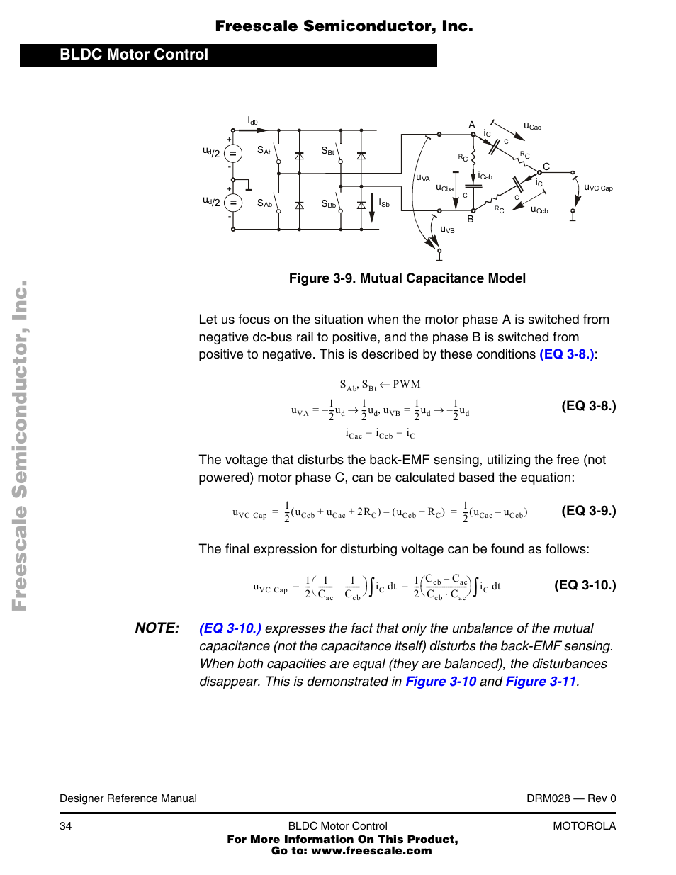 Mutual capacitance model, Bldc motor control, Freescale semiconductor, inc | Motorola M68HC08 User Manual | Page 34 / 168