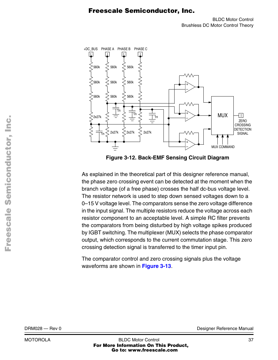 Back-emf sensing circuit diagram | Motorola M68HC08 User Manual | Page 37 / 168