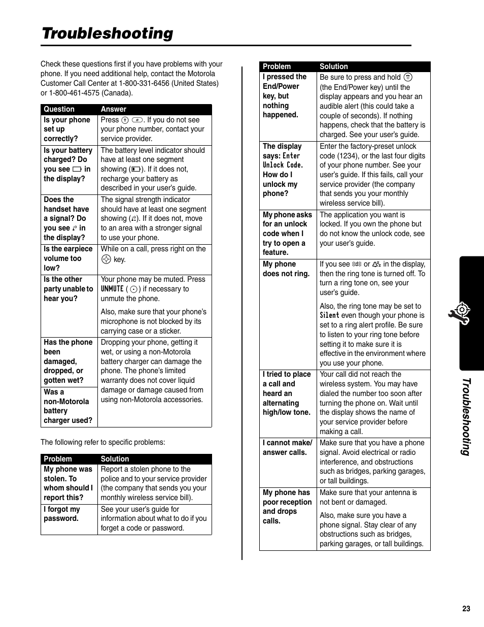 Troubleshooting, Troubl eshooting | Motorola C341a User Manual | Page 25 / 32