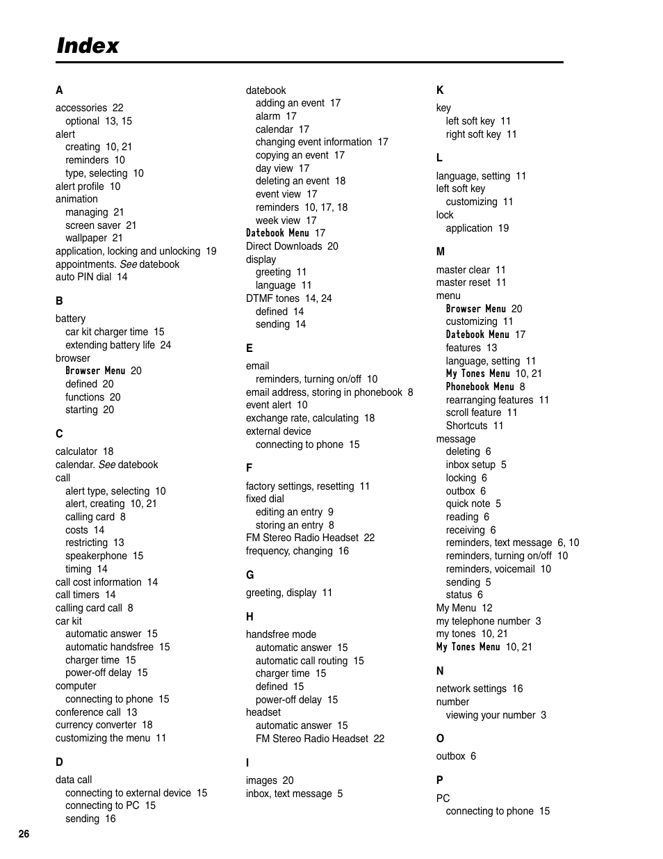 Index | Motorola C341a User Manual | Page 28 / 32