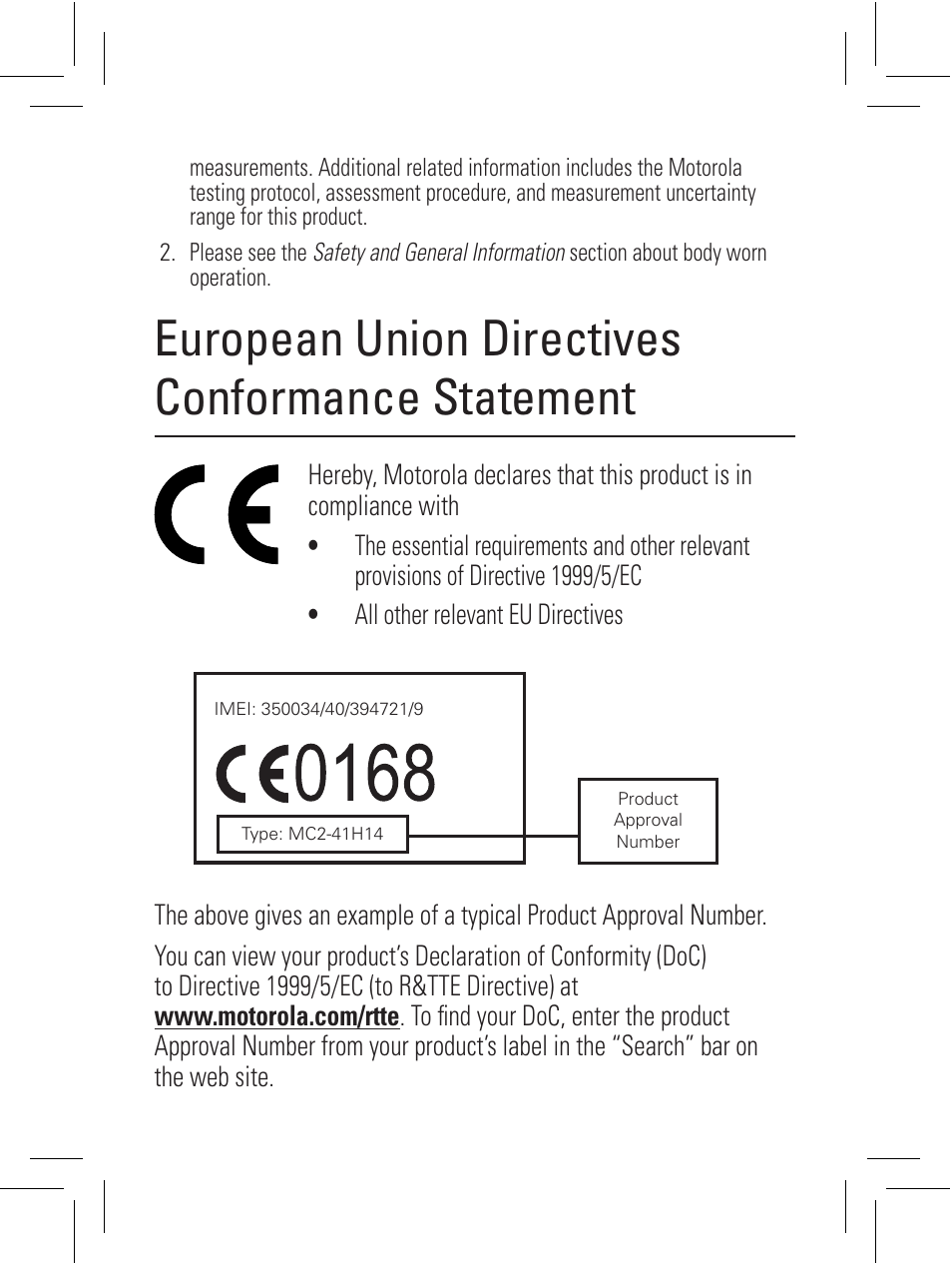 European union directives conformance statement | Motorola 6802932J69 User Manual | Page 24 / 80