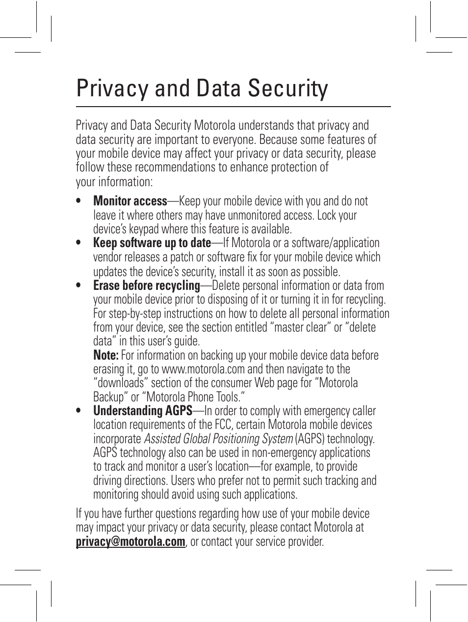 Privacy and data security | Motorola 6802932J69 User Manual | Page 36 / 80