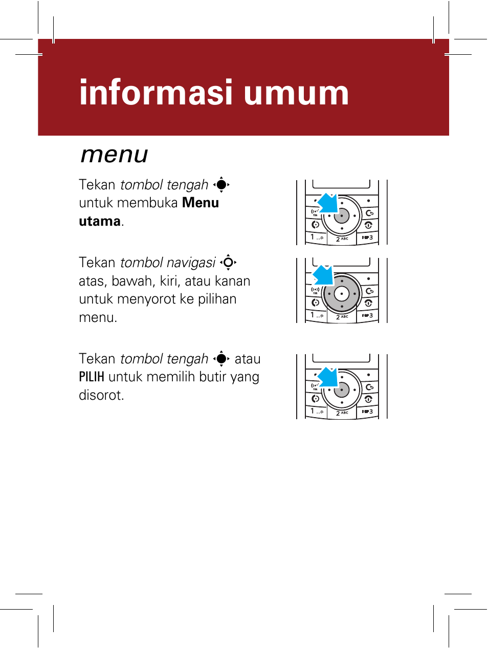 Informasi umum, Menu | Motorola 6802932J69 User Manual | Page 45 / 80