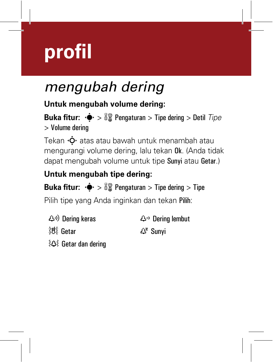 Profil, Mengubah dering | Motorola 6802932J69 User Manual | Page 50 / 80