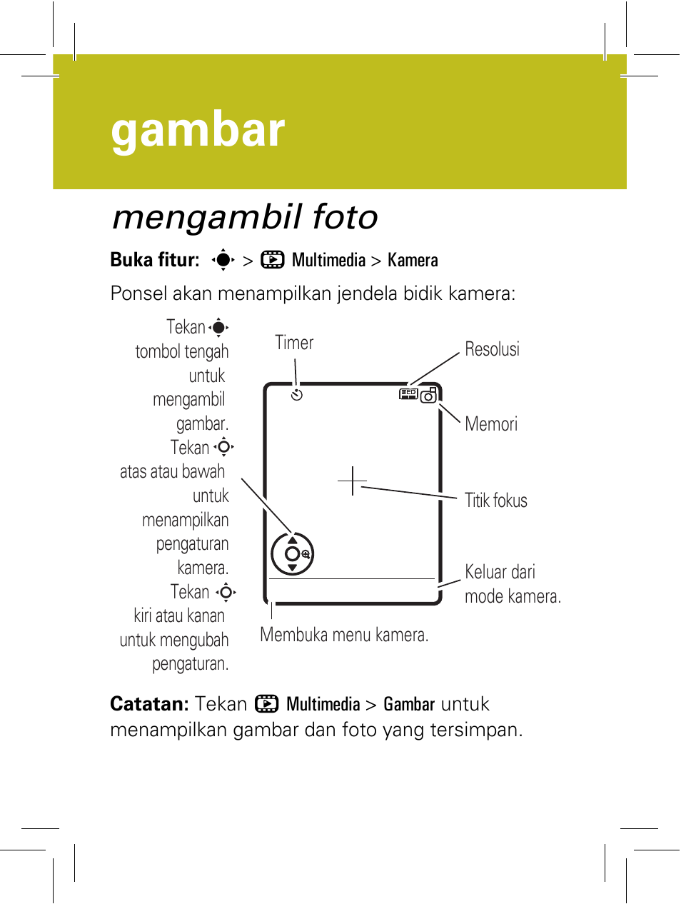 Gambar, Mengambil foto | Motorola 6802932J69 User Manual | Page 53 / 80