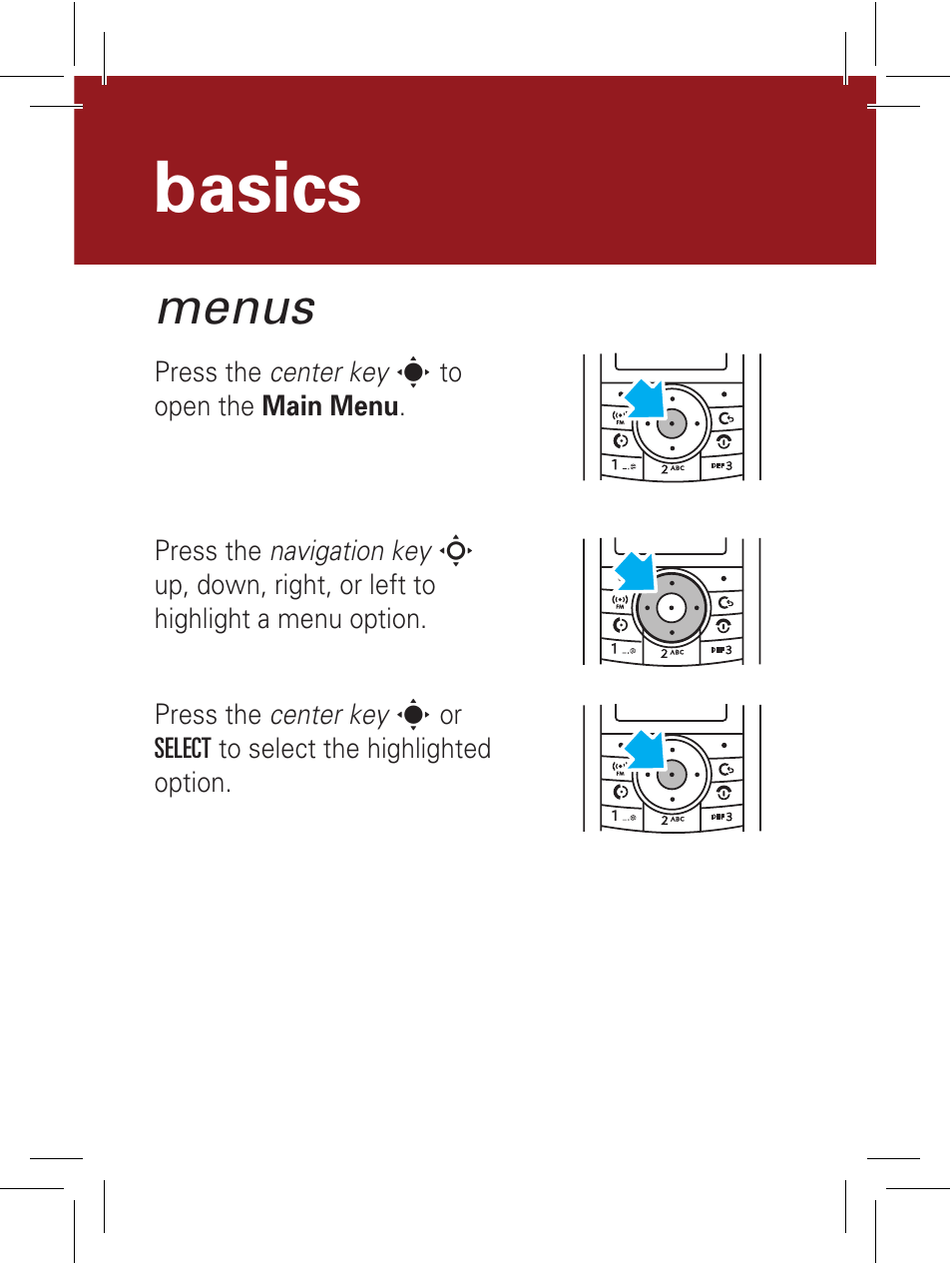 Basics, Menus | Motorola 6802932J69 User Manual | Page 7 / 80