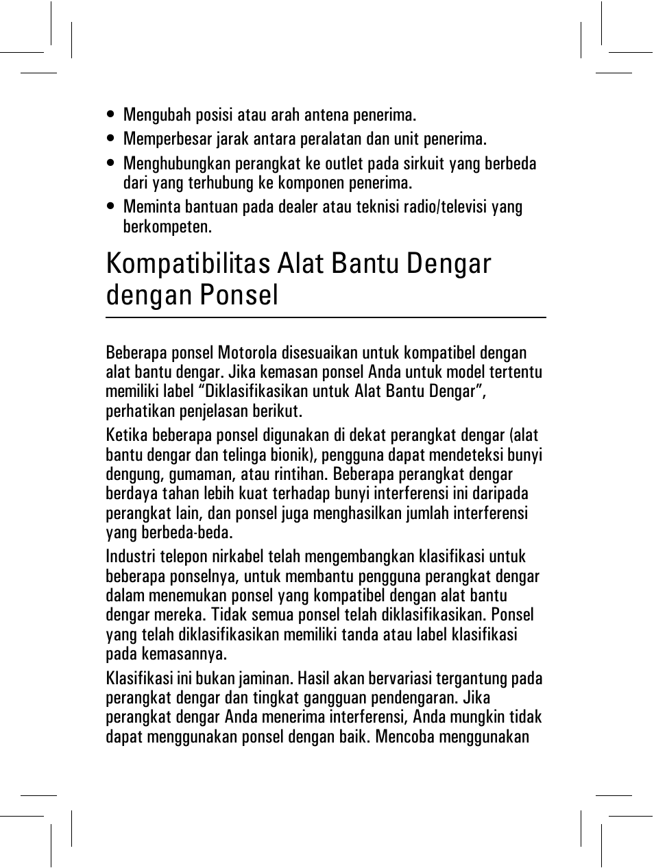 Alat bantu dengar, Kompatibilitas alat bantu dengar dengan ponsel | Motorola 6802932J69 User Manual | Page 72 / 80