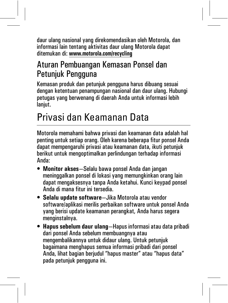 Privasi dan keamanan data | Motorola 6802932J69 User Manual | Page 75 / 80