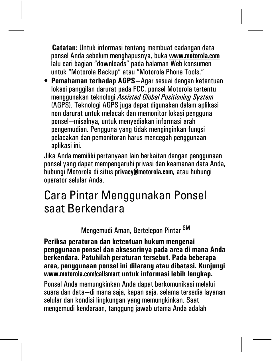 Keselamatan mengemudi, Cara pintar menggunakan ponsel saat berkendara | Motorola 6802932J69 User Manual | Page 76 / 80