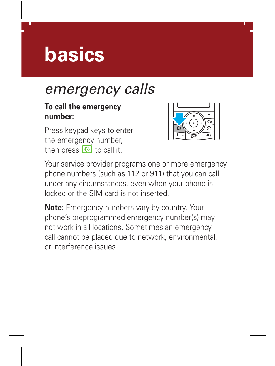 Basics, Emergency calls | Motorola 6802932J69 User Manual | Page 8 / 80