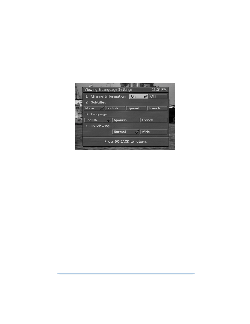 Viewing and language settings, Subtitles, Language | Tv viewing | Motorola DSR470 User Manual | Page 39 / 88