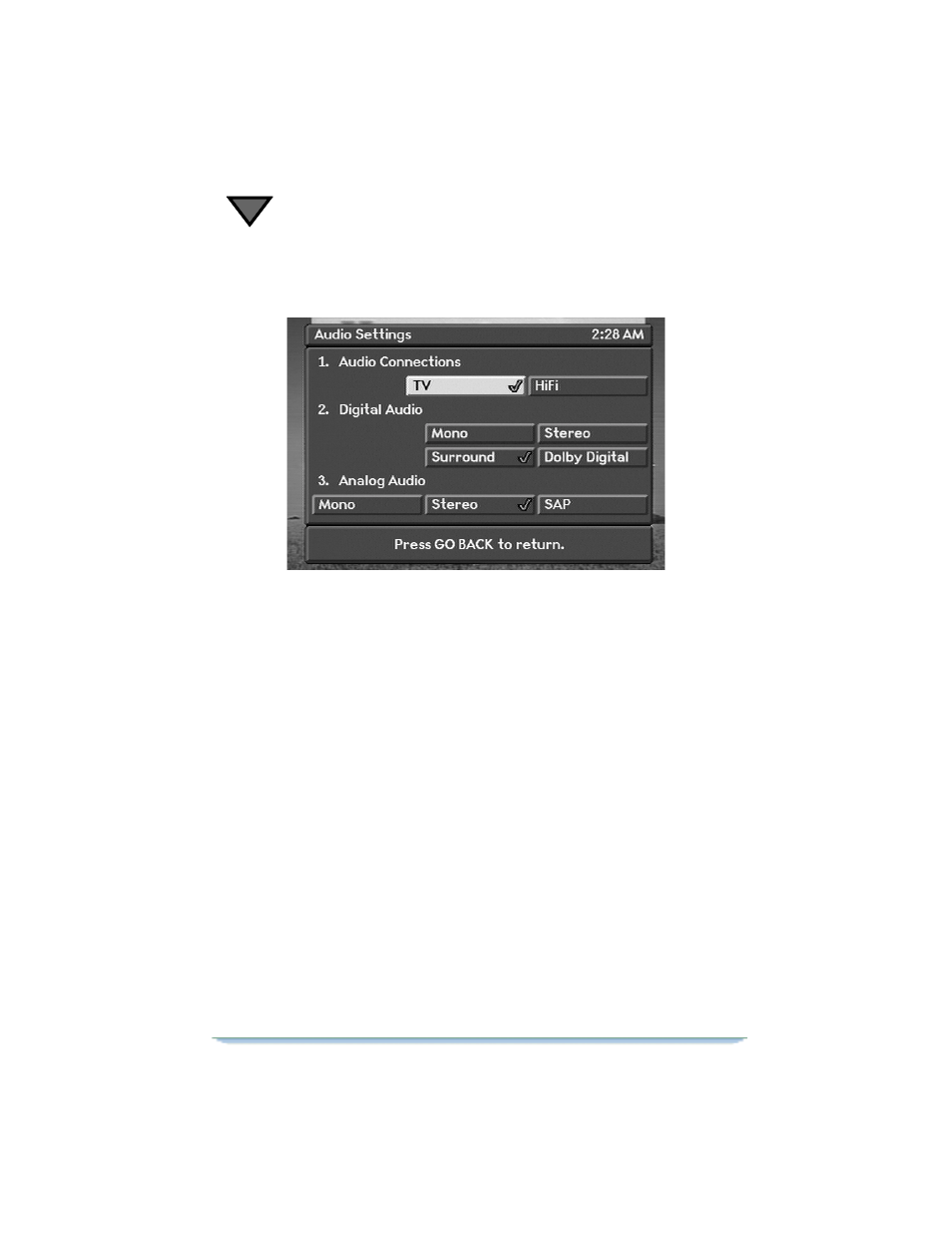 Audio settings, Audio connections, Digital audio | Cable audio | Motorola DSR470 User Manual | Page 40 / 88