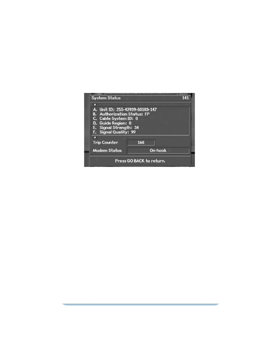 System status, Trip counter, Modem status | Authorization screens, System status authorization screens | Motorola DSR470 User Manual | Page 43 / 88