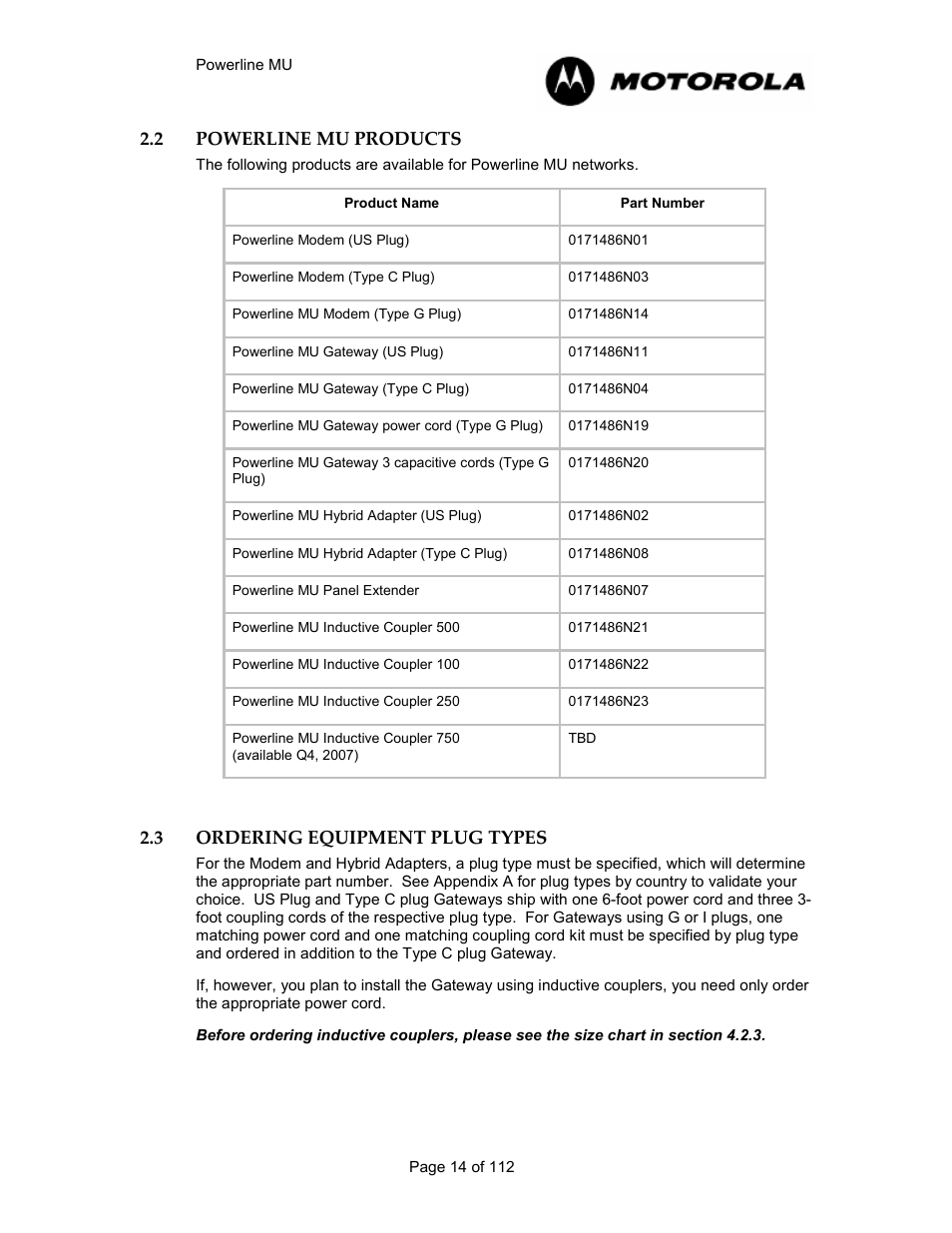 2 powerline mu products 14, 3 ordering equipment plug types 14, Powerline mu products | Ordering equipment plug types | Motorola Canopy Powerline MU User Manual | Page 14 / 112
