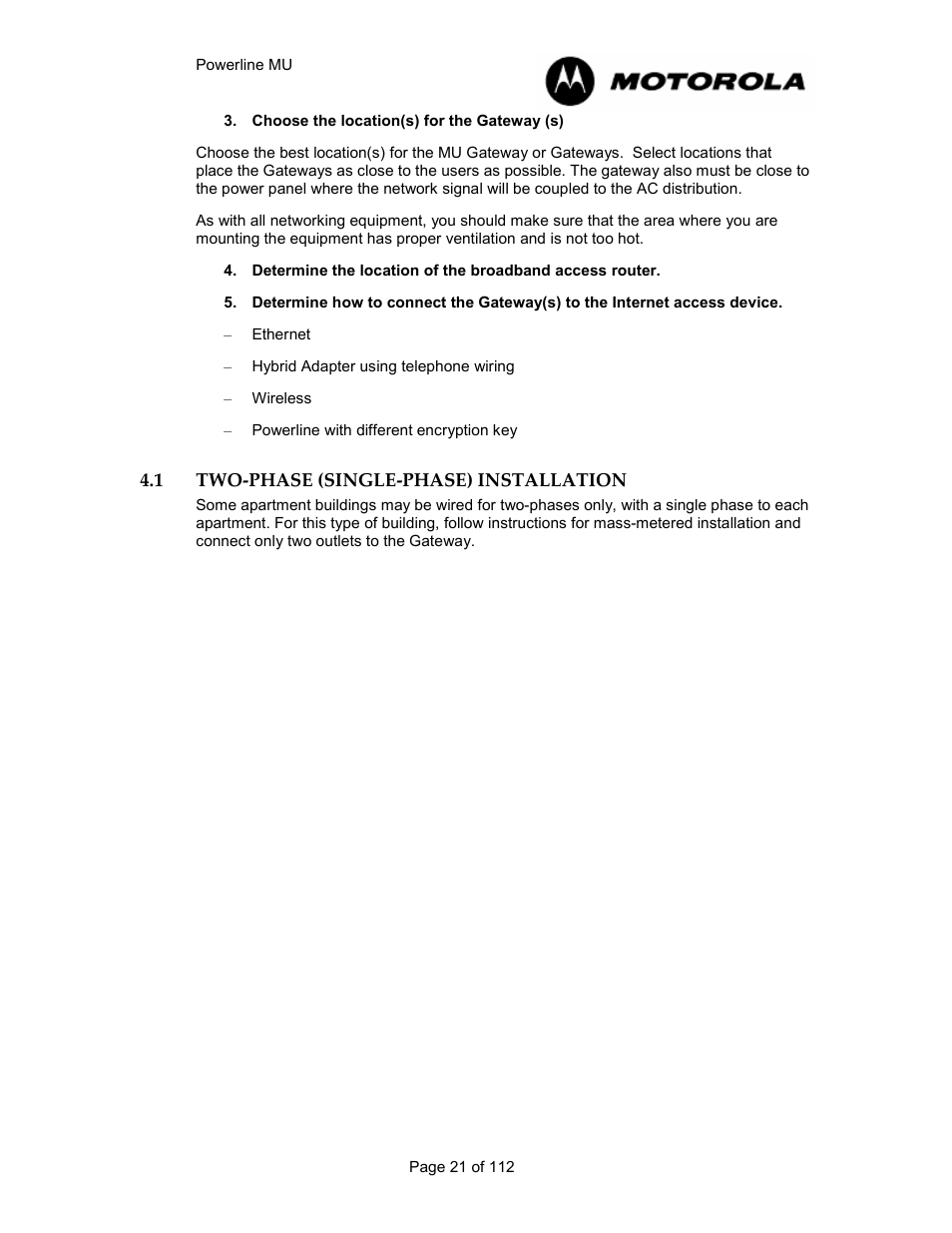 1 two-phase (single-phase) installation 21, Two-phase (single-phase) installation | Motorola Canopy Powerline MU User Manual | Page 21 / 112