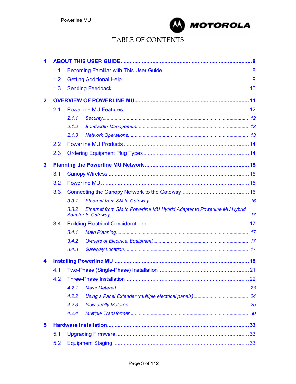 Motorola Canopy Powerline MU User Manual | Page 3 / 112