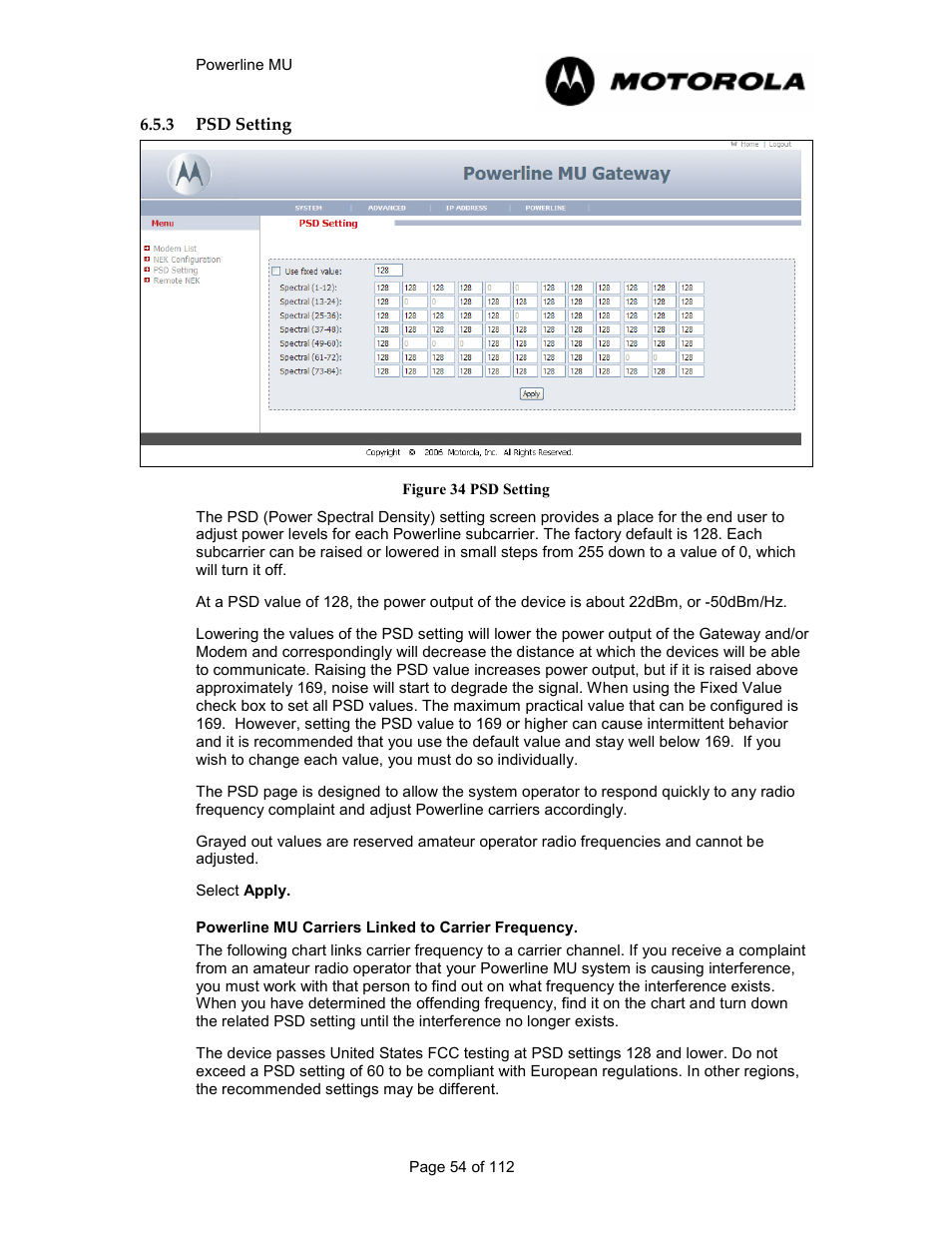 3 psd setting 54, Psd setting, Figure 33 psd setting | Motorola Canopy Powerline MU User Manual | Page 54 / 112